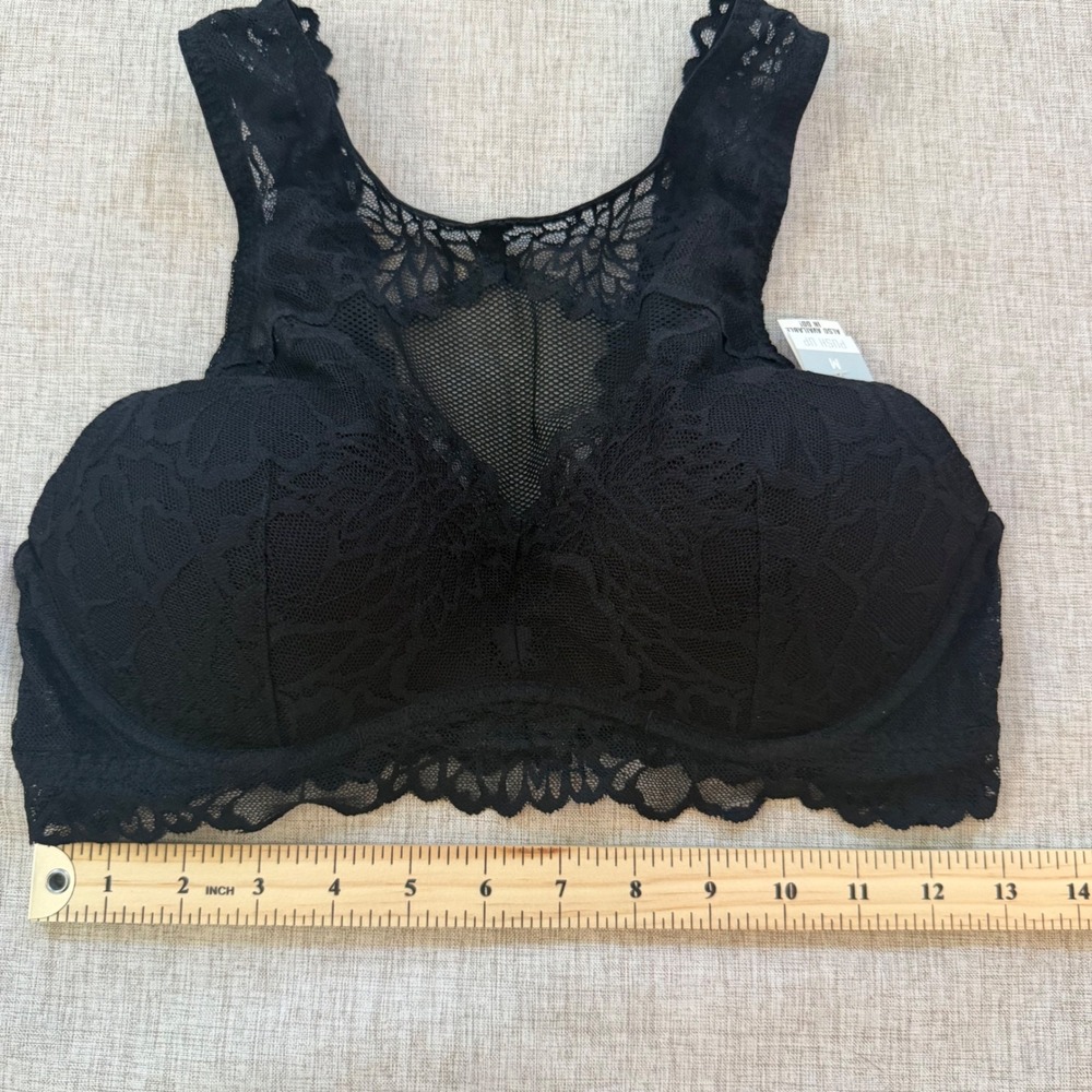 Pink Victoria's Secret Lace Bralette Medium Push Up Longline Black NWT 11085538 - Picture 6 of 6